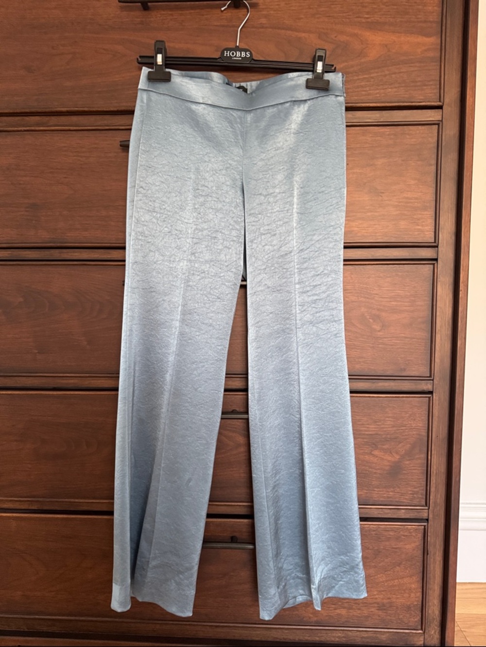 Theory Pale Blue/Grey Satin Wide-Leg Trousers, 0